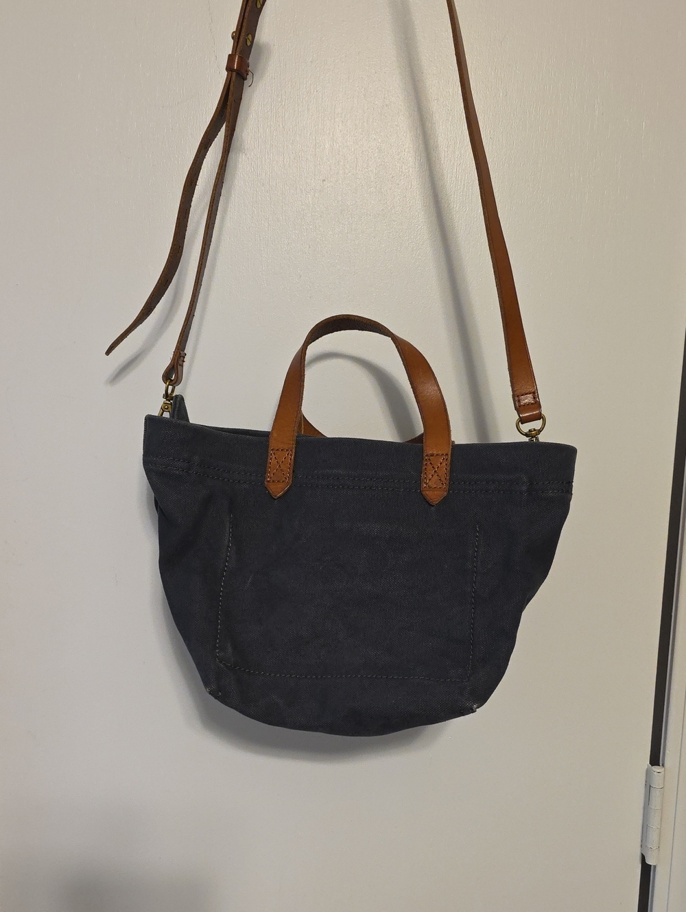 Madewell Navy Canvas Tote with Brown Leather Handles